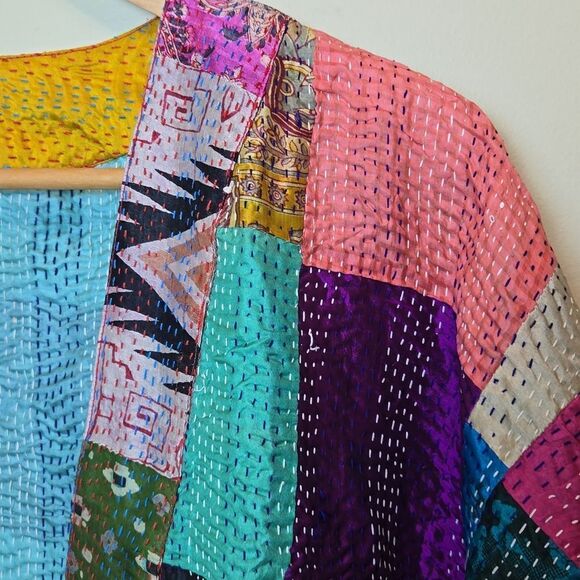 Aratta Silent Journey Patchwork Audrey Silk Kimono Cotragecore Festival Artisan - Picture 6 of 16